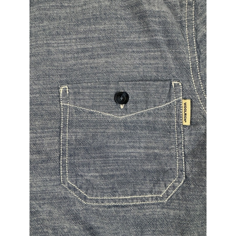 Woolrich Shirt Men's Medium Gray Chambray Contrast Stitch Button Up Cotton - Picture 3 of 8
